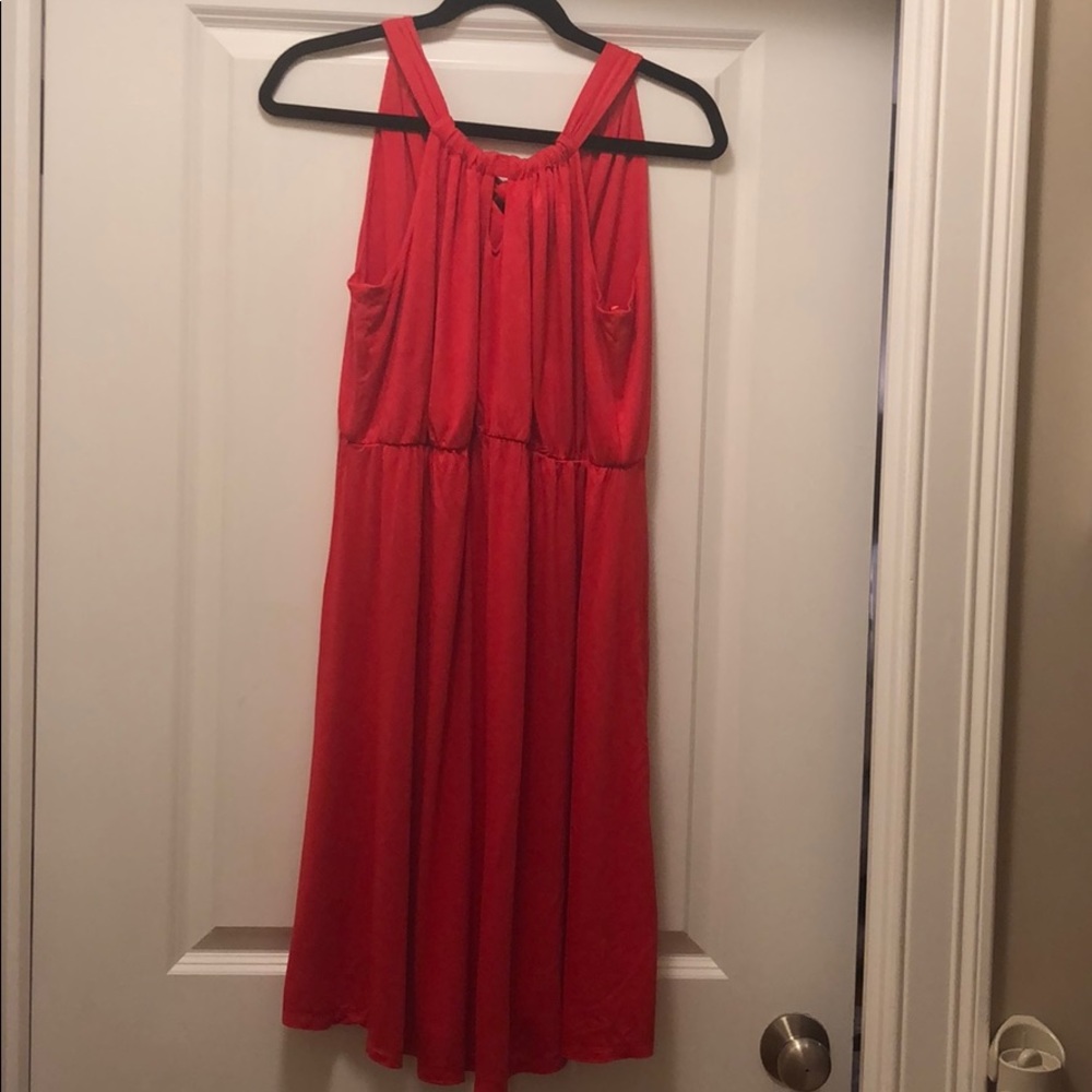 Red halter dress